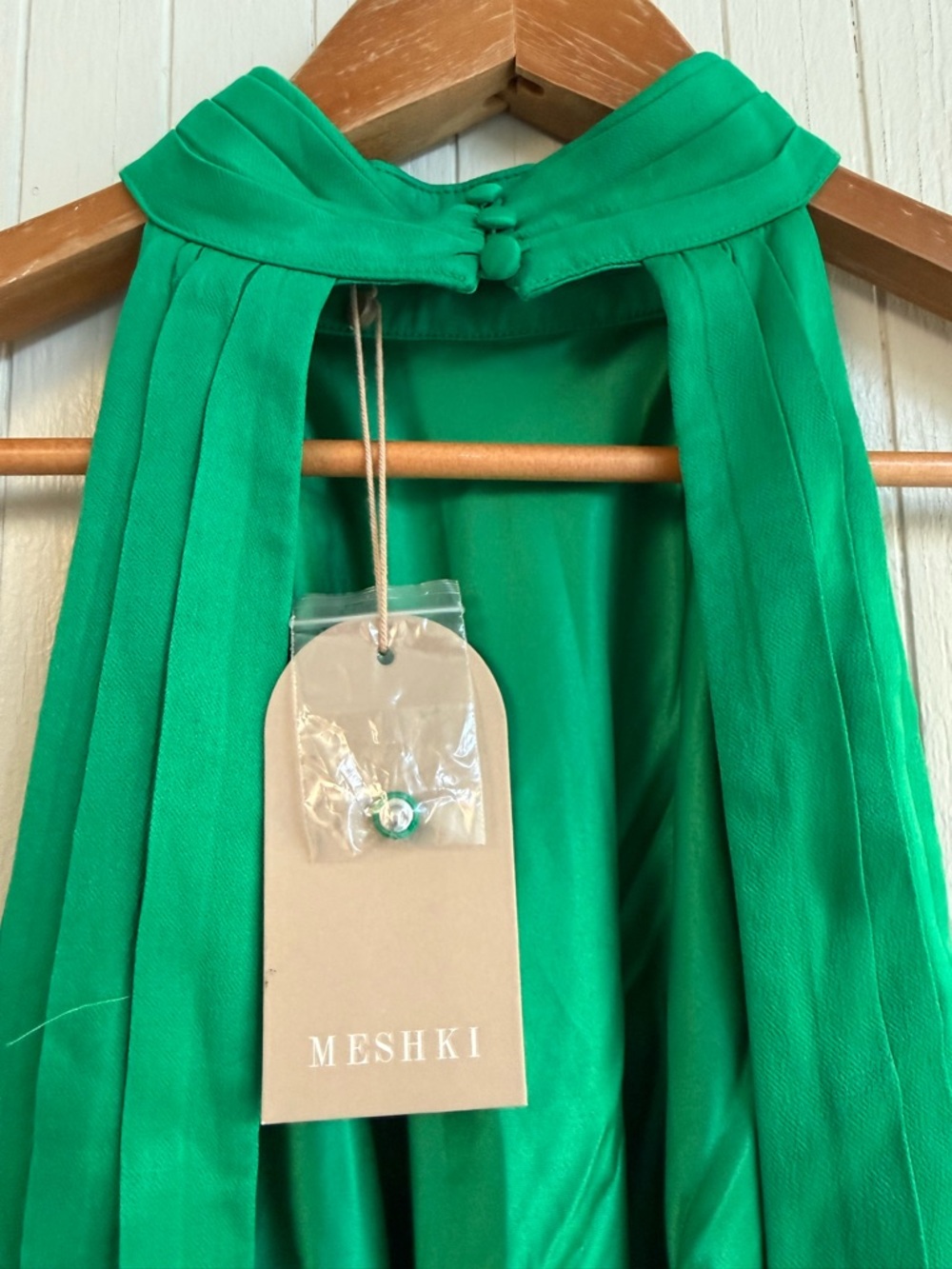 Meshki Claire Satin Drape Max Back Maxi Dress Green